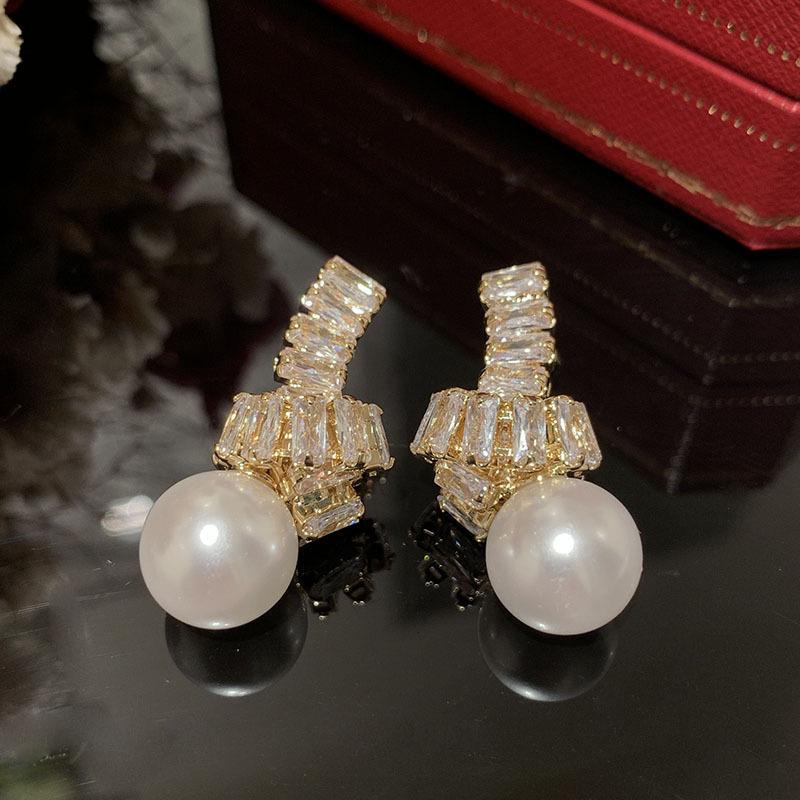 Cercei cu nod de perle din zirconiu cubic de modă din Coreea pentru fete Cercei cu știfturi de vară dulce, bijuterii de nuntă de lux