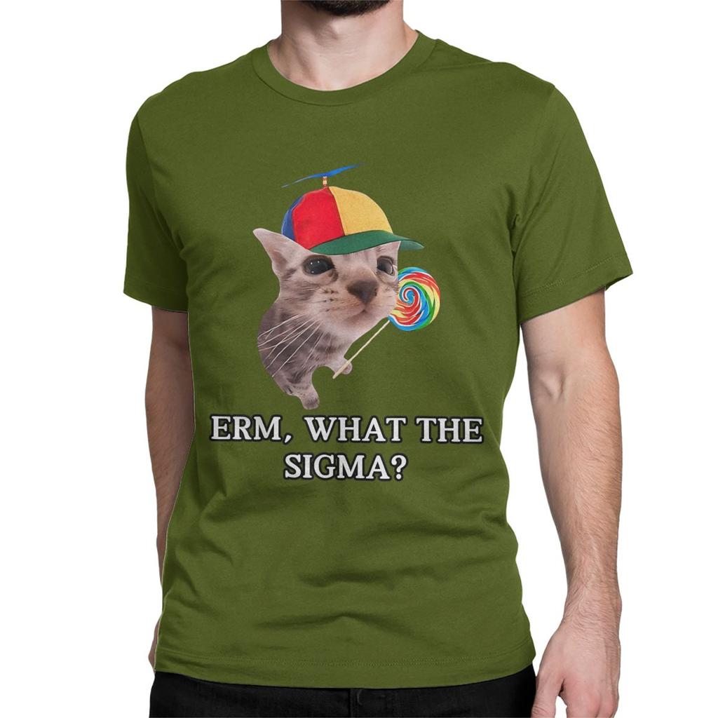 Erm What The Sigma TShirts Men Women Funny Meme Cat Crazy Pure Cotton Tee Shirt Round Neck Short Sleeve T Shirt New Arrival Top