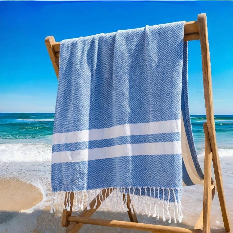 Custom Turkish Hammam Towel Soft Absorbent Portable UV Protection Beach Wrap Fringed Travel Bath Towel
