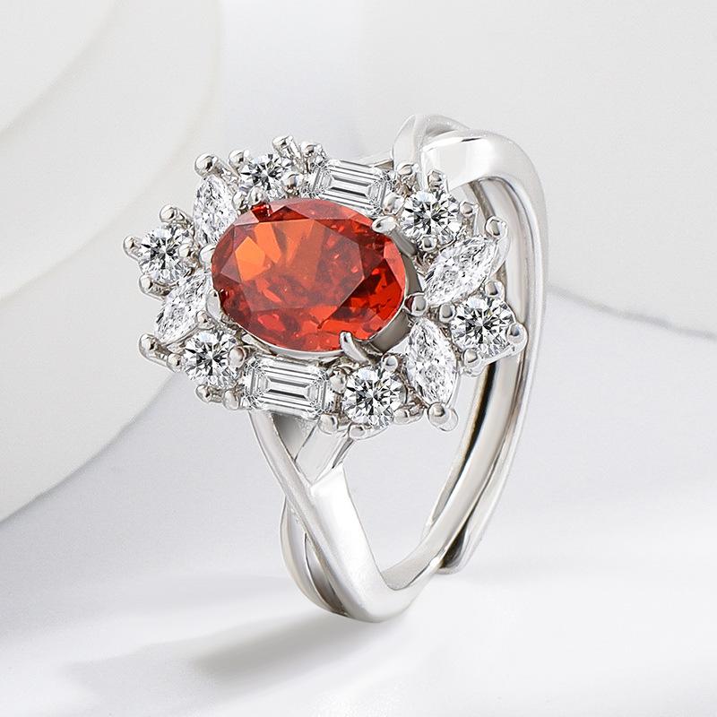 925 Sterling Silver Ice Flower Cut Stylish Luxury Multi-Colored Crystal Zircon Ring Birthday Anniversary Wedding Party Gift