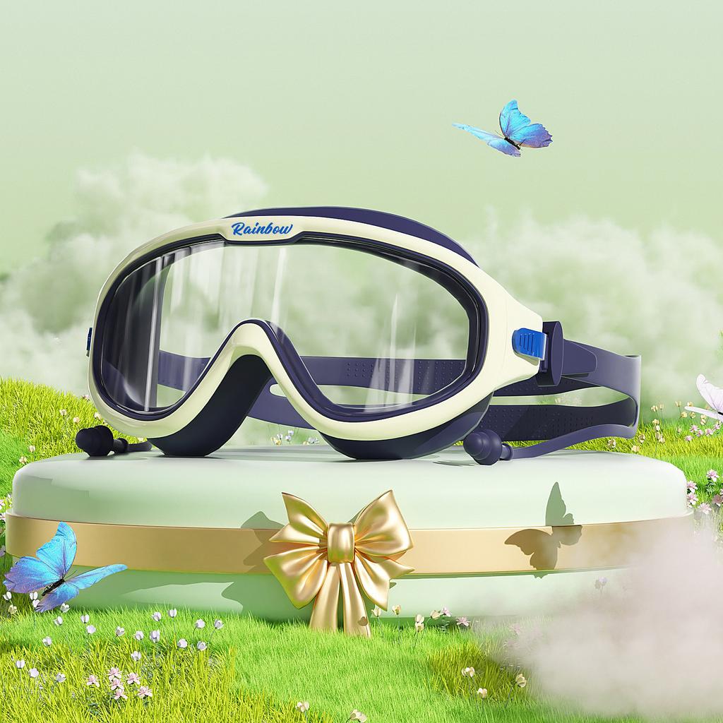 Children's Swimming Goggles Boys High Definition Anti-fog Waterproof Large Frame Swimming Glasses Swimming Cap Set Girls Diving Equipment