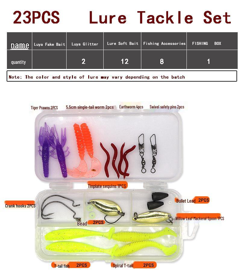 Набор блесен-вертушек и мягких приманок, крючков-воблеров, лягушек-приманок в коробке