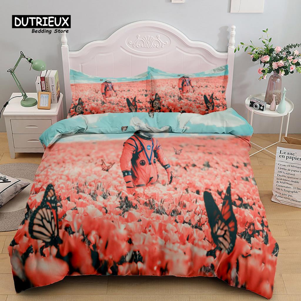 Space Astonaut Scifi Duvet Cover Set, Fashion Bedding Set, Soft Comfortable Breathable Duvet Cover, For Bedroom Guest Room Decor