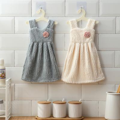 Princess Dress Shape Wipe Towel Soft Coral Fleece Hanging Towel for Home Kitchen