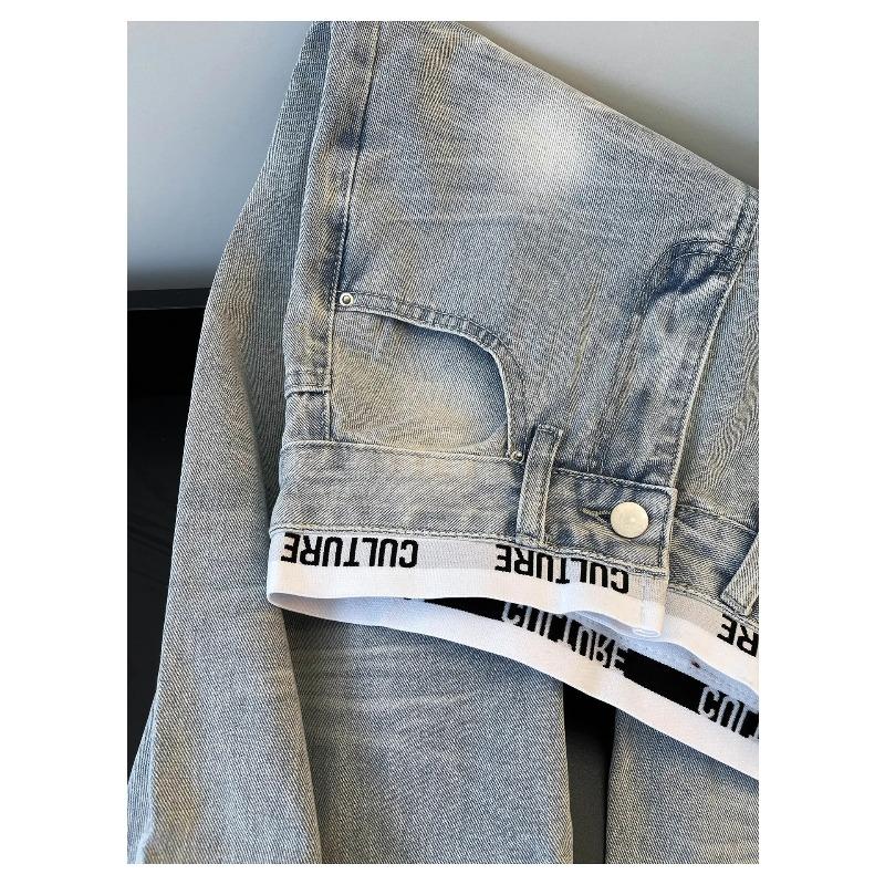 ROADVIBE American Vintage Ripped Patchwork Jeans for Women New Spring Fall Light Blue High Waist Slim Loose Wide Leg Denim Trousers Stree