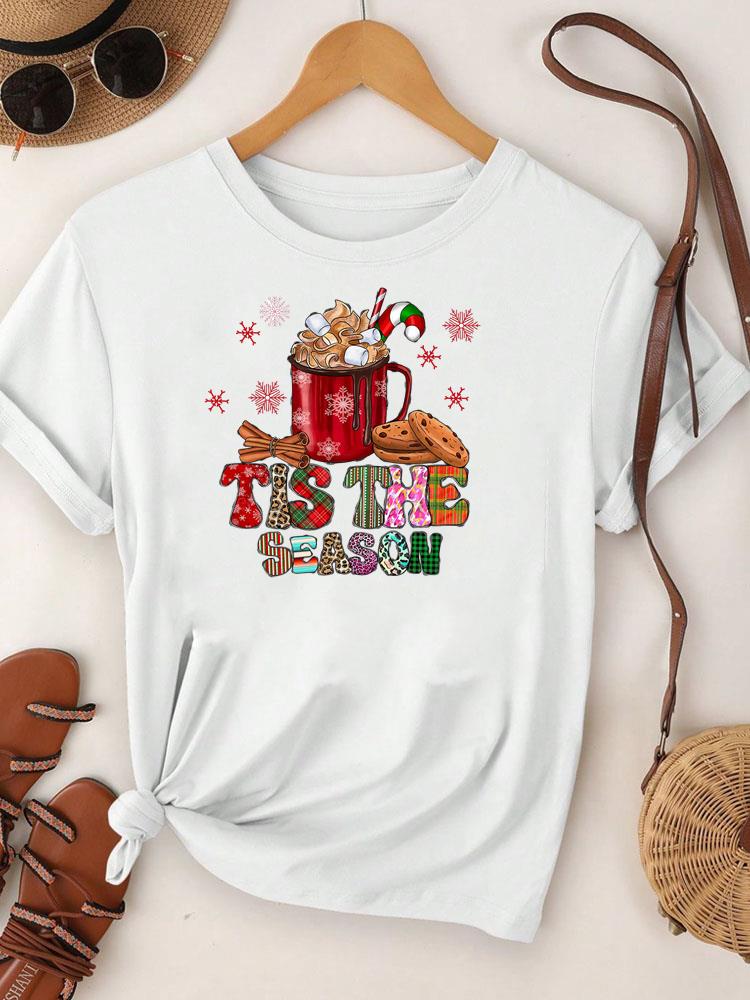 (Asian Size)  Merry Christmas Tee Top festival New Year Holiday Casual lovely letter trend Women Print Lady Short Sleeve Fashion Graphic T-shirts