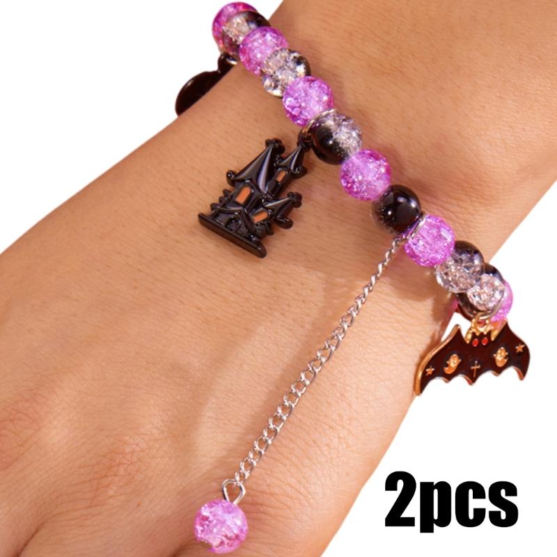 Elastic Bead Bracelets Featuring Cute Pumpkin Specter Charm Perfect for Halloween Costume Party Accessories and Gifts