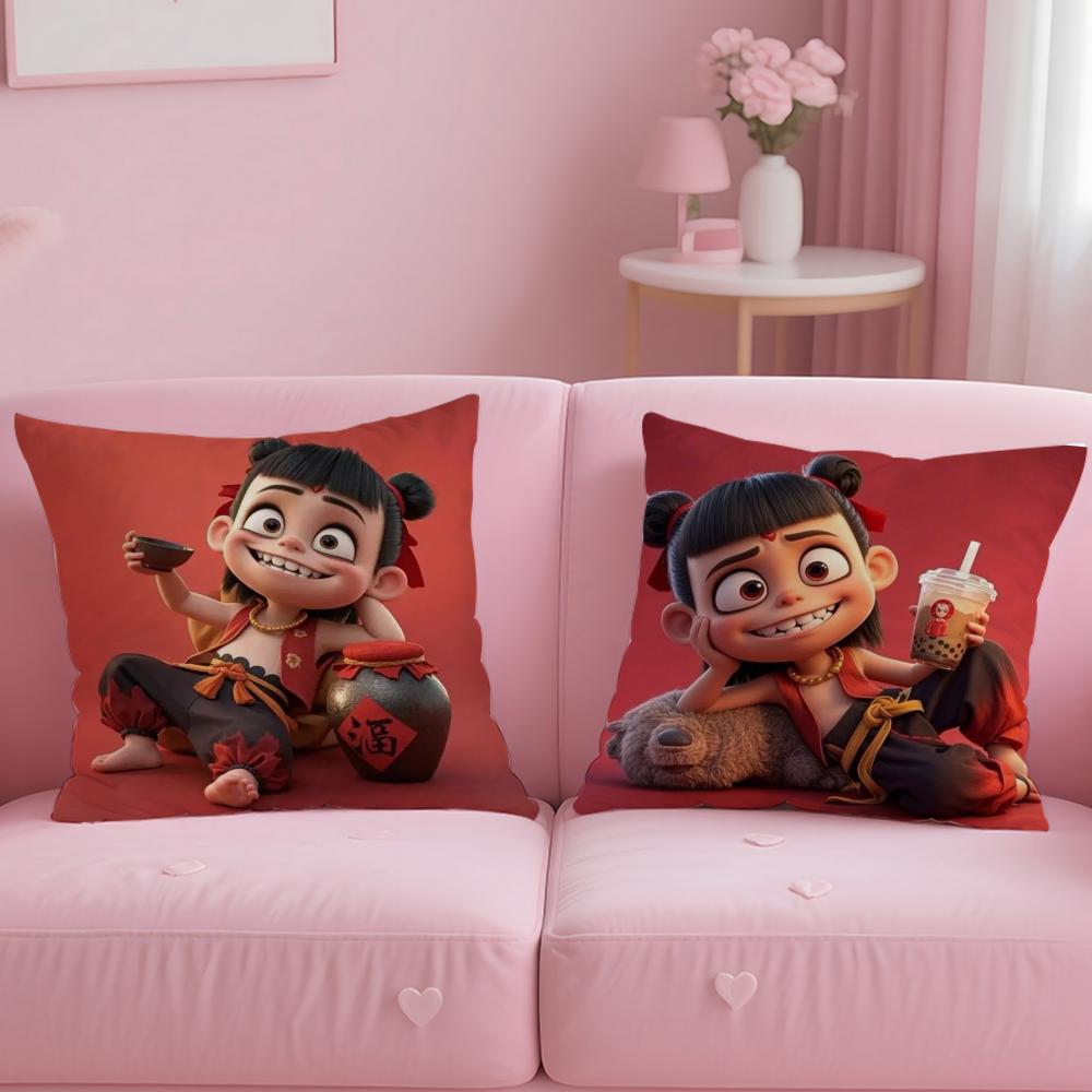 classic animated character Nezha Cushion Cover Soft & Easy-Wash Pillow Case – Versatile for Couch, Bed, Travel and Office