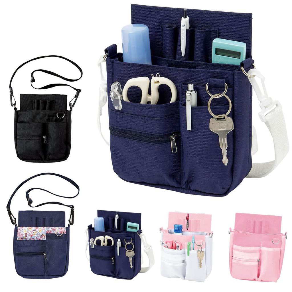 [Anfamie] Krankenschwester-Taschen-Organizer, Große Kapazität, 2-Wege, mit Falte, mit Gürtel, Marineblau (Blumen)