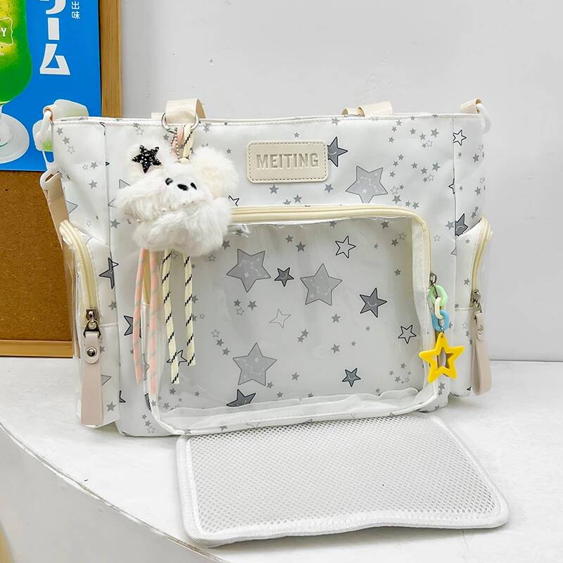 New Trend Sweet Ita Tote Lolita Female Transparent Tote Bag Women Roomy Ribbon Bow Sling Bag Charming DIY Display Handbag