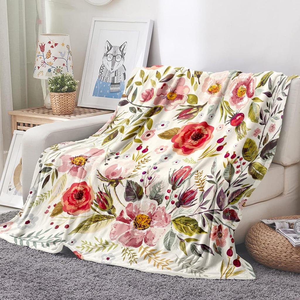 Wildflowers Floral Throw Blanket Botanical Floral Printed Blankets Soft Lightweight Fluffy Plush Fuzzy Bedding Sofa Travel