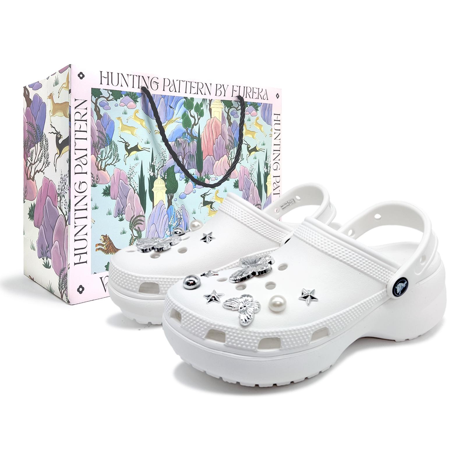 

Crocs Классические сабо на платформе Green Mountain Гальваническое покрытие Бабочка Универсальные Облачные Модные Подарочная коробка Обувь с отверстиями Женские Белые 38-39 белый