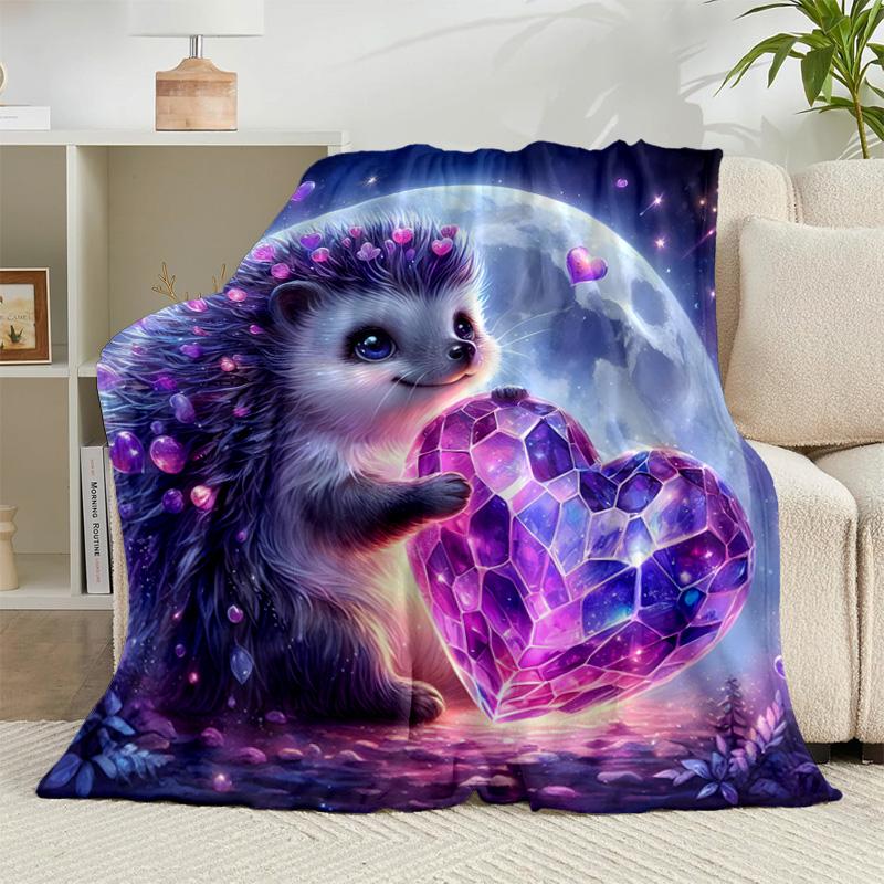 1PC Sleepy Hedgehog Dreams Flannel Blanket Gift, Suitable for Both Men And Women, Soft Ideal for Beds And Sofa, Birthday Or Christmas Gift