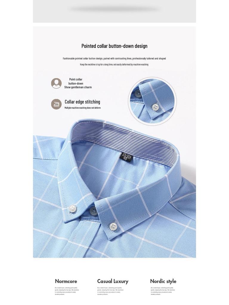 Men's 100% Cotton Plaid Oxford Long Sleeve Casual Business Shirt