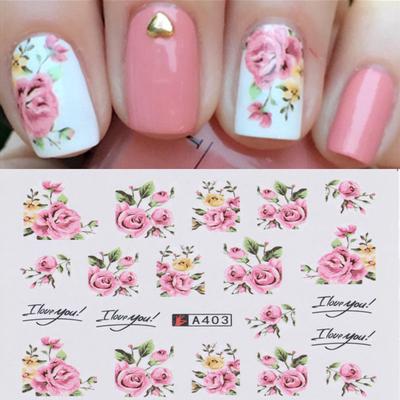 2 Sheets Nail Art Water Decal Transfer Stickers Pink Rose Flower Pattern Tips