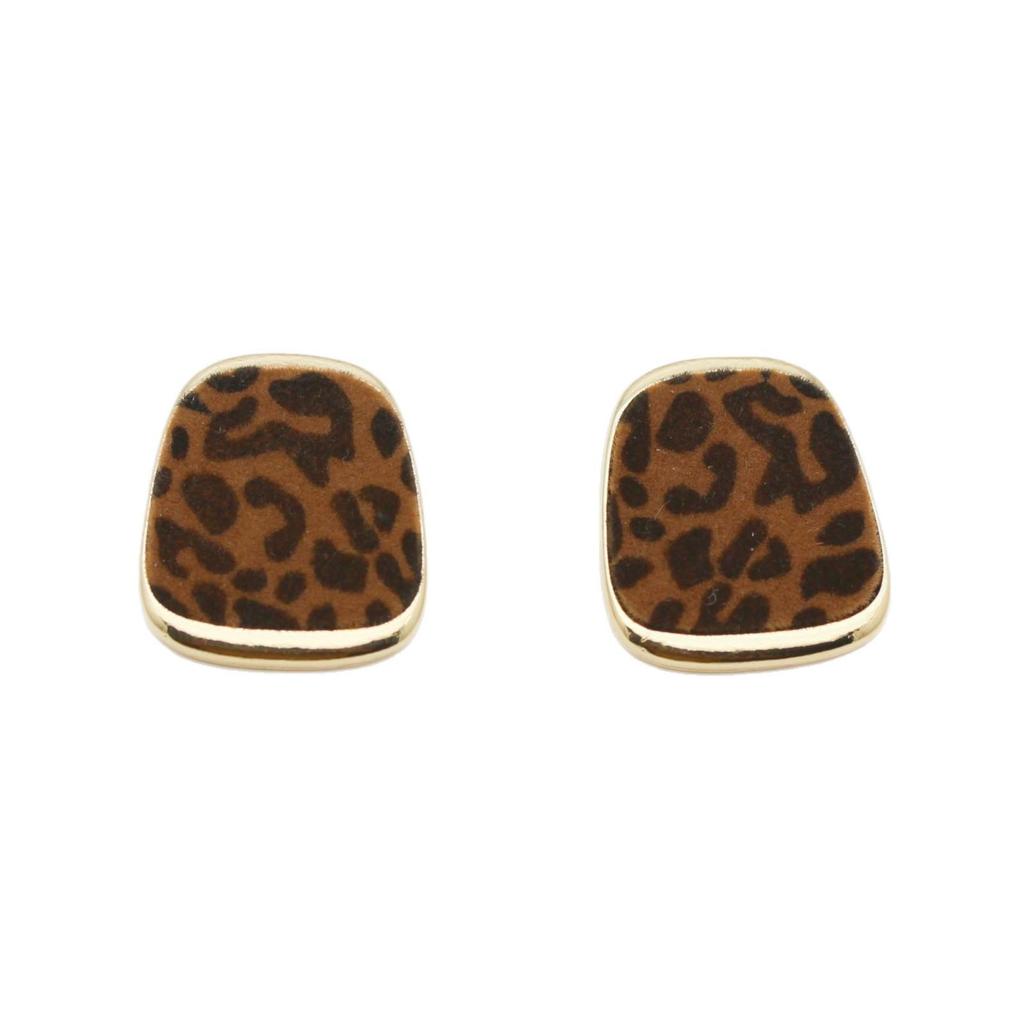 High-End Brown Geometric Leopard Print Stud Earrings - Minimalist Luxury Design