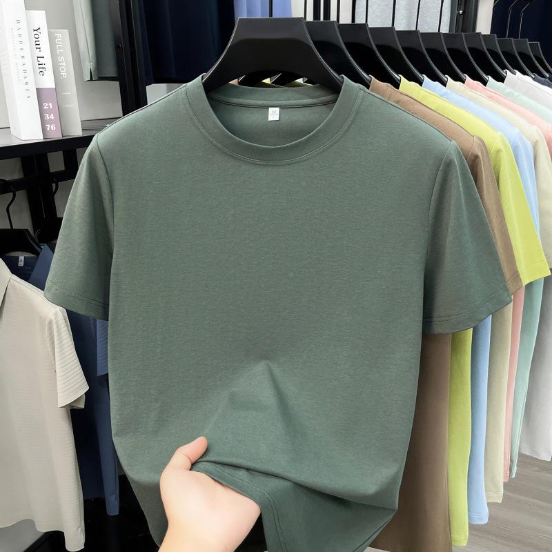 Herren Freizeit Atmungsaktives Lyocell Baumwolle Rundhals T-Shirt - Einfarbig, Bügelfrei, Kurzarm 3XL dunkelgrüne