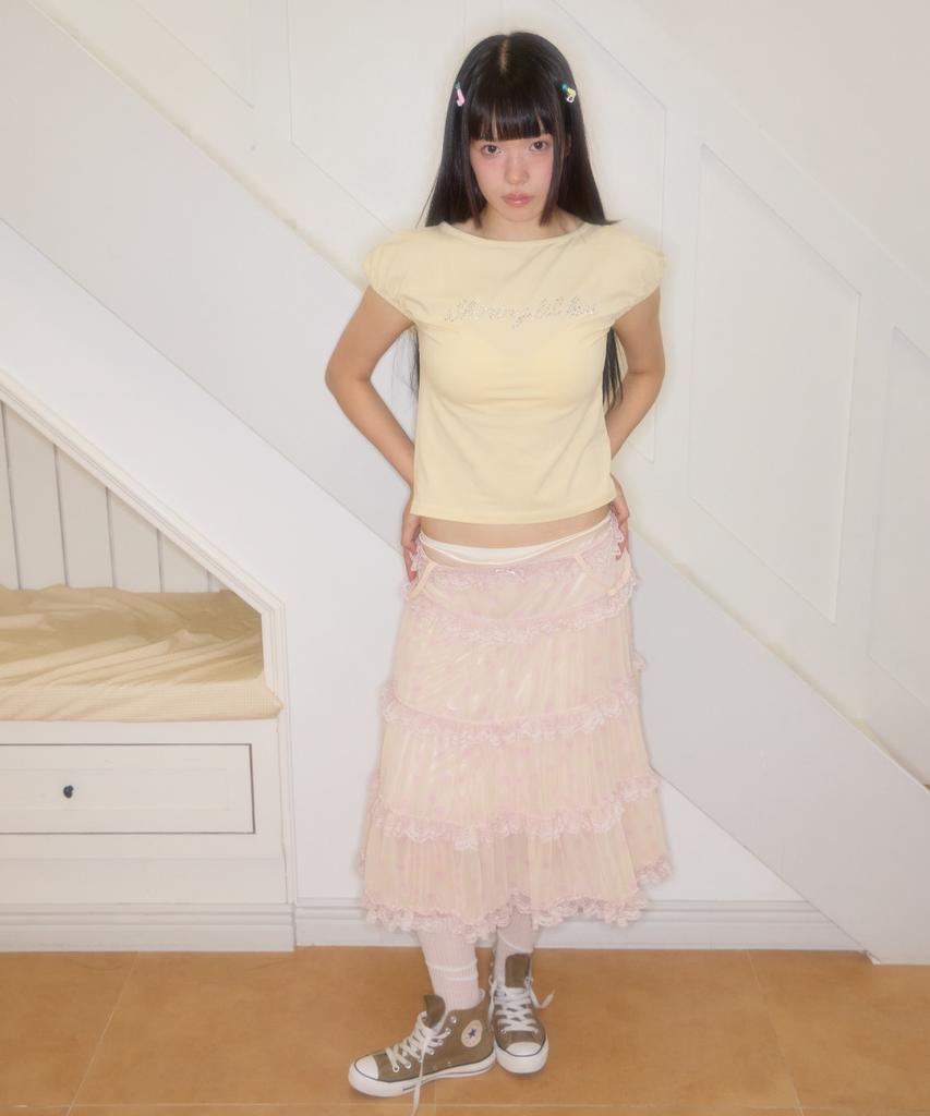 Syakili Skull Tiered Mini Chiffon Dress (Yellow)