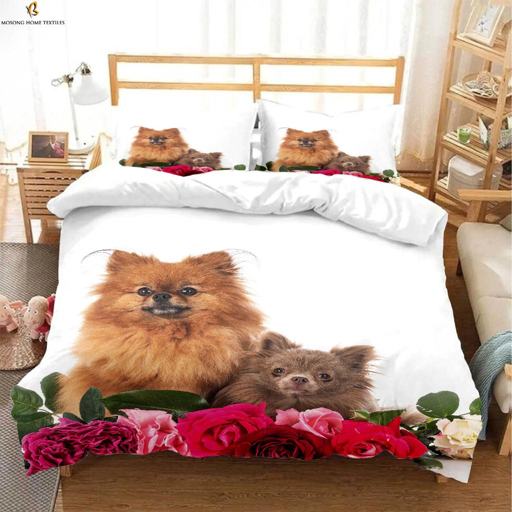 Roztomilý Pes Zvíře 3D Tištěný Povlak na Peřinu Ložní Souprava Povlak na Peřinu Povlak na Polštář Měkký a Pohodlný Povlak na Přikrývku 3 Kusy