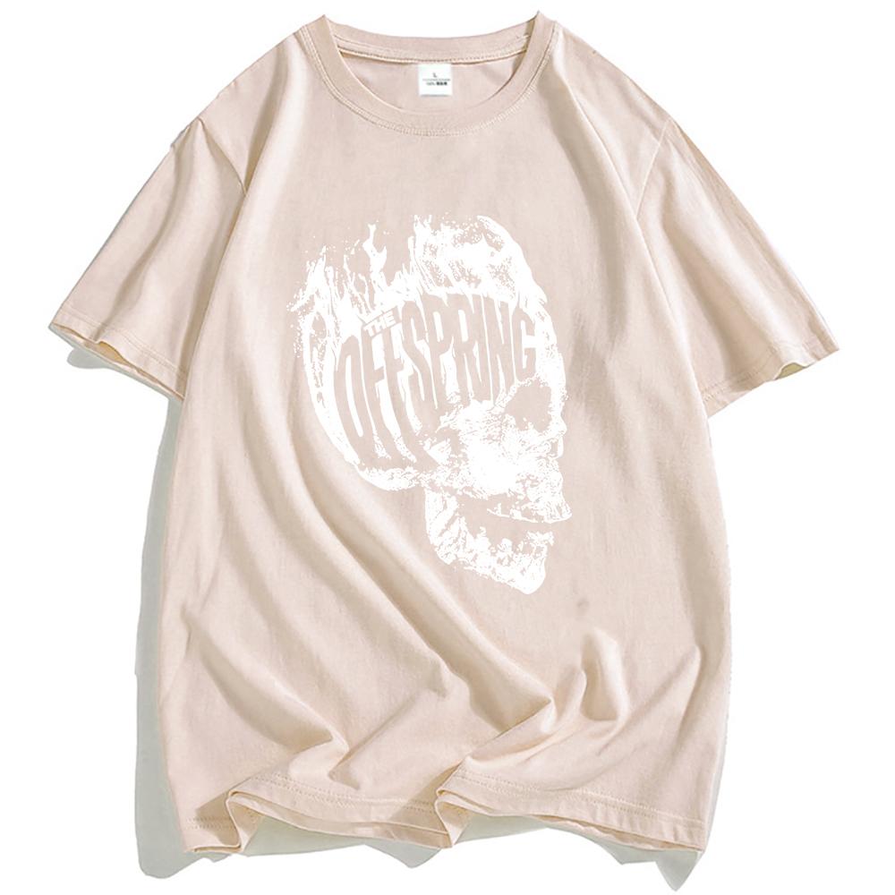 White Flaming Skull Tee Rock Band The Offspring Graphic Tshirts Grunge Unisex Streetwear Hip Hop Summer Cotton Men T-shirt Print
