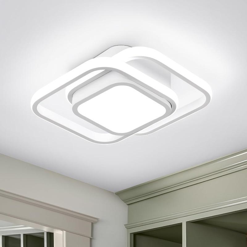 LED Ceiling Light Fixture 4500K Modern Black Square Close to Ceiling Lamp for Bathroom Bedroom Kitchen Balcony Stair Hallway Lighting