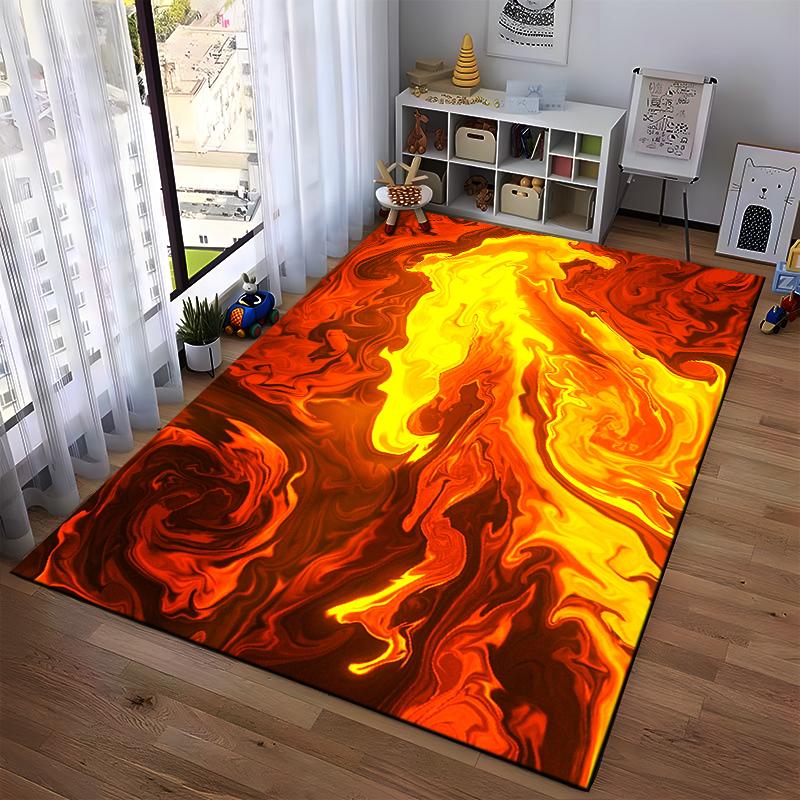 Abstract Swirl Pattern Carpet in Vibrant Red, Orange, and Yellow Tones Suitable for use as an anti-slip for living room bedroom sofas