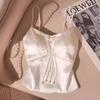 New Chinese-Style Satin Printed Camisole with Chest Pads, Adjustable Vest for Women, Perfect for Summer Suits and Showcasing a Beautiful Back