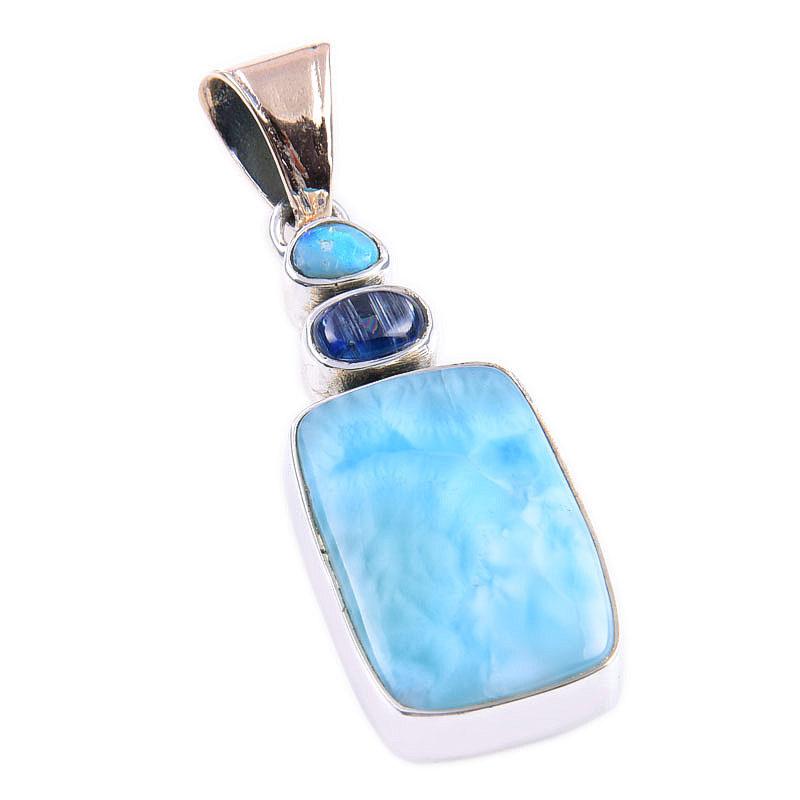 Natural Republic Larimar,Kyanite 925 Solid Sterling Silver Gift Pendant 2" j8Z33