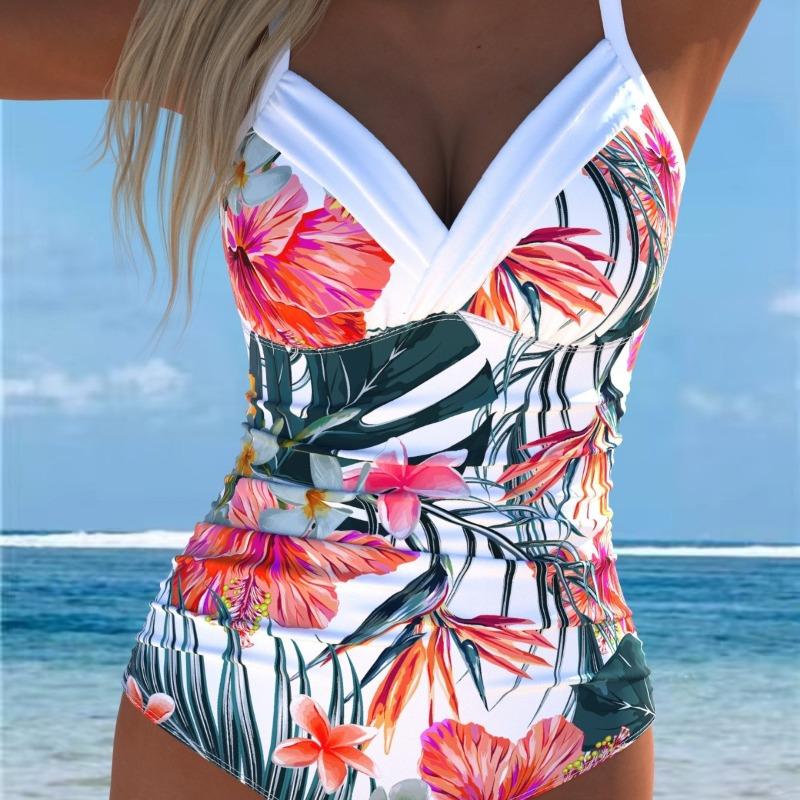 2026 New European and American Printed One-piece Swimsuit Women's Beach Hot Spring Sexy Swimsuit