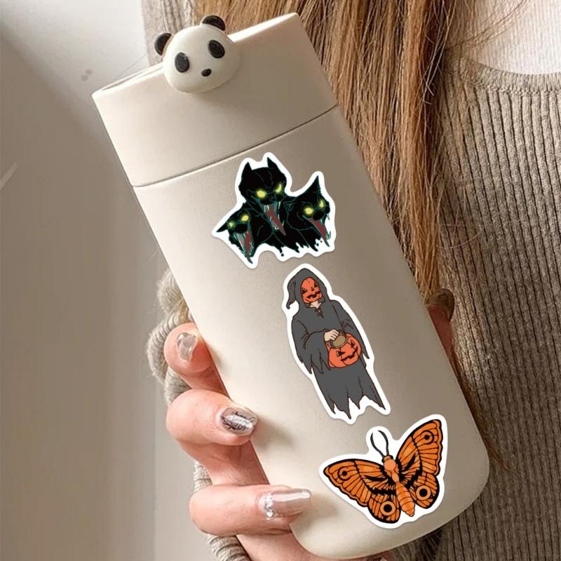 Halloween Party Stickers Pack Of 50 PVC Pumpkin Bat Designs Safe For Kids DIY Craft Decor Easy Apply Remove No Residues