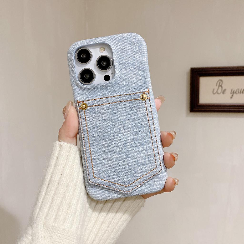 Luxury Denim Leather Card Bag Case For iPhone 15 14 13 12 11 Pro Max