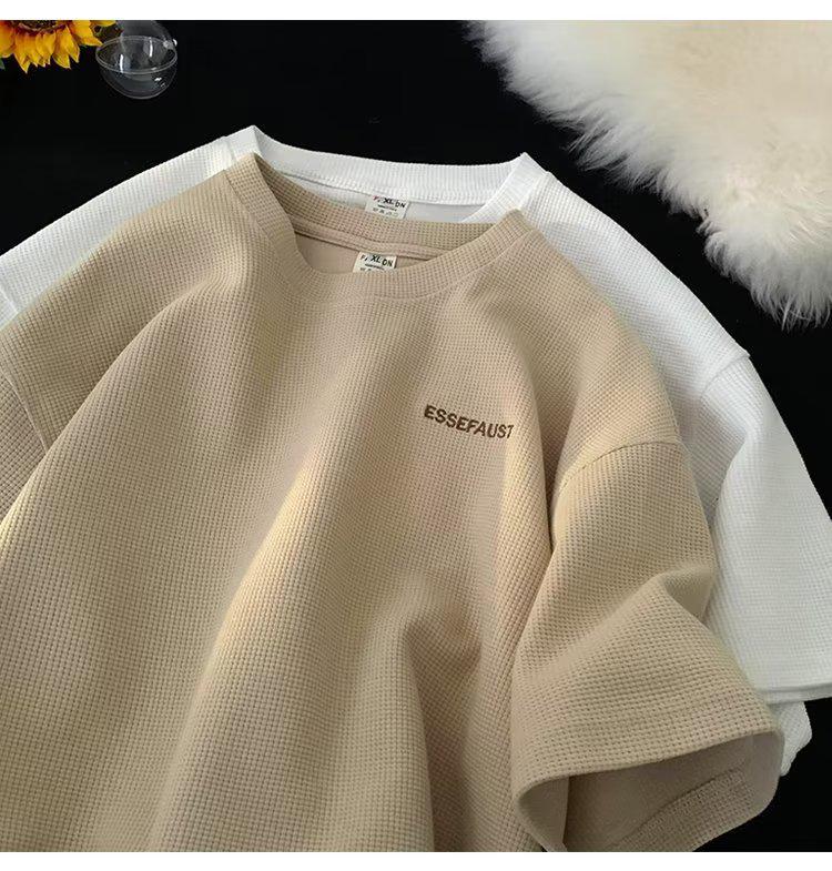 Unisex Japanese Trendy Waffle Short-Sleeve Loose Summer T-Shirt