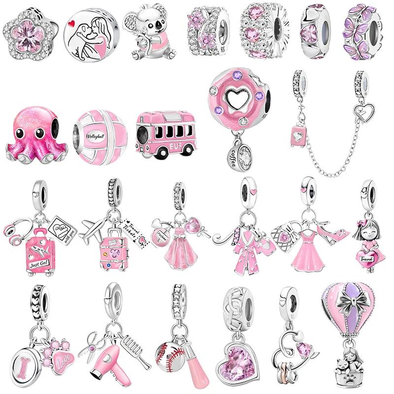Copper Puppy Girl Car Pink Series Charms Beads Fit Original Pan Bracelet Bangle High Quality Diy Jewelry For Womens