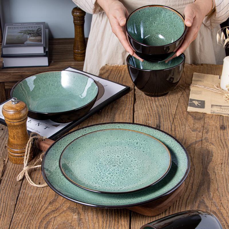 Nordic Style Reactive Glaze Ceramic Shallow Serving Bowl Set