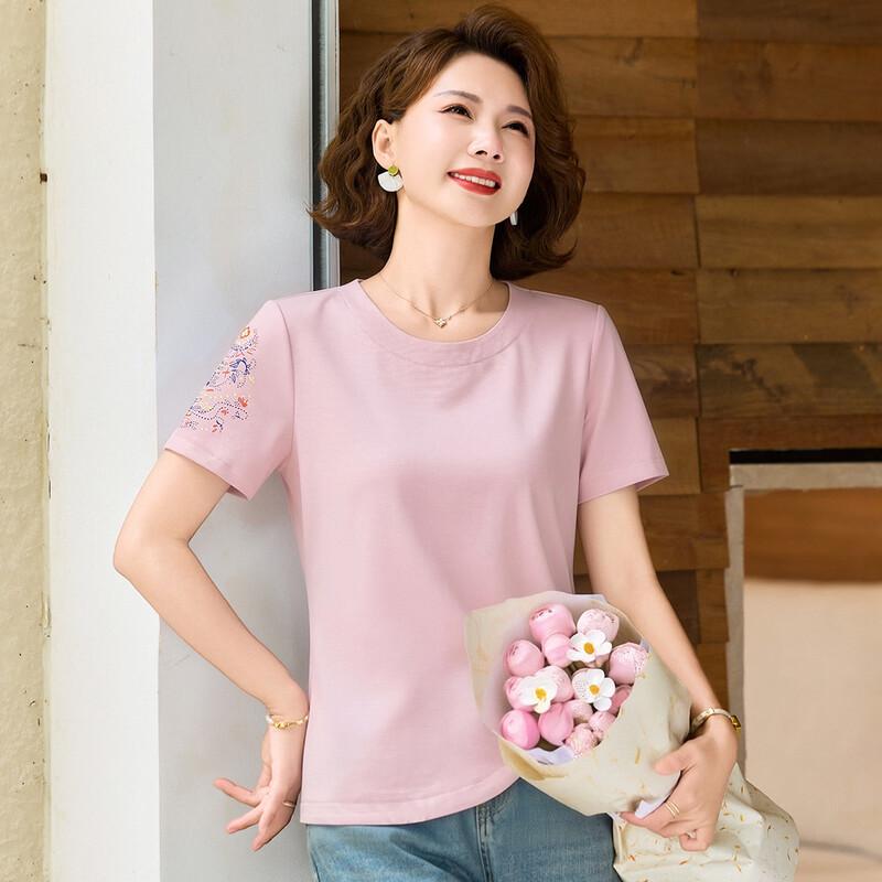 Pastel Women's Floral Embroidered Casual Short-Sleeve T-Shirt