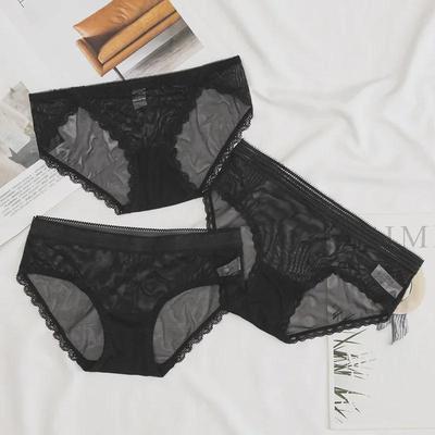 Women's Lace Low-Waist Hollow Briefs, Black Series - Breathable and Sexy Design
