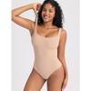 Women High Waist Double Layer Tummy Control U Back Solid Bodysuit