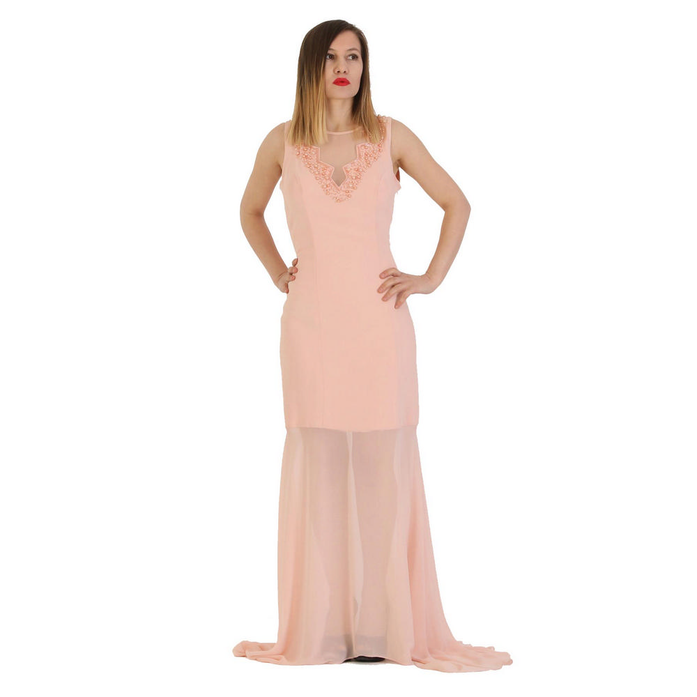 

Fierte Женское вечернее платье Crd4108 С глубоким вырезом Круглый вырез Прозрачная спина Помолвка Свадьба Синий Лососево-желтый