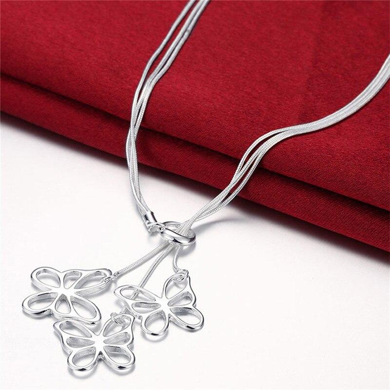 New 925 Sliver Three Butterfly Skeleton Snake Chain Necklace Fashion Jewelry For Women Trendy Wedding Engagement Birthday Gift