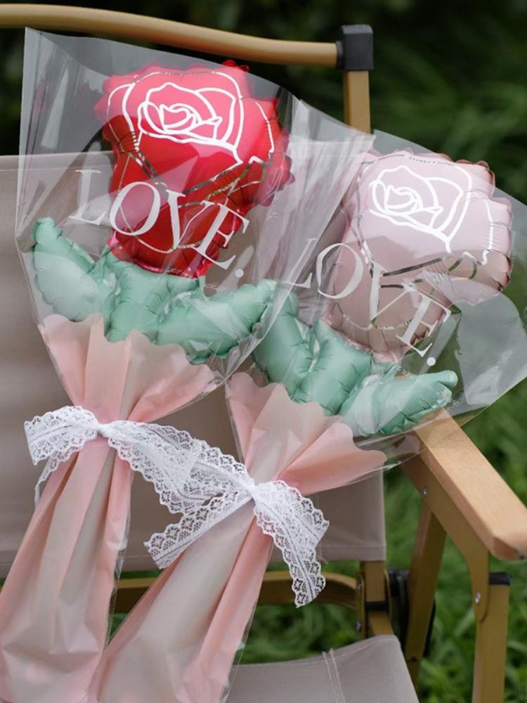 1 Stück Rosenblumen-Ballonstrauß Aluminiumfolien-Ballons Sträuße Hochzeit Geburtstagsfeier Dekoration Muttertags-Valentinstag DIY Geschenk