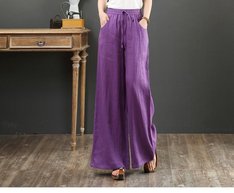 Sixteen Colors Multi-color High Waist Wide-Leg Linen Cotton Korean Style Women's Pants, Spring/Summer, Plus Size, Floor-Length, Straight Leg.