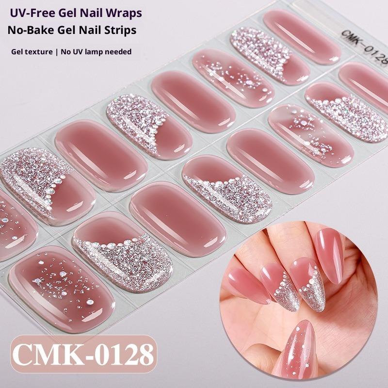 French Gradient Glitter Laser No-bake Gel Nail Stickers UV-Free Gel Nail Stickers
