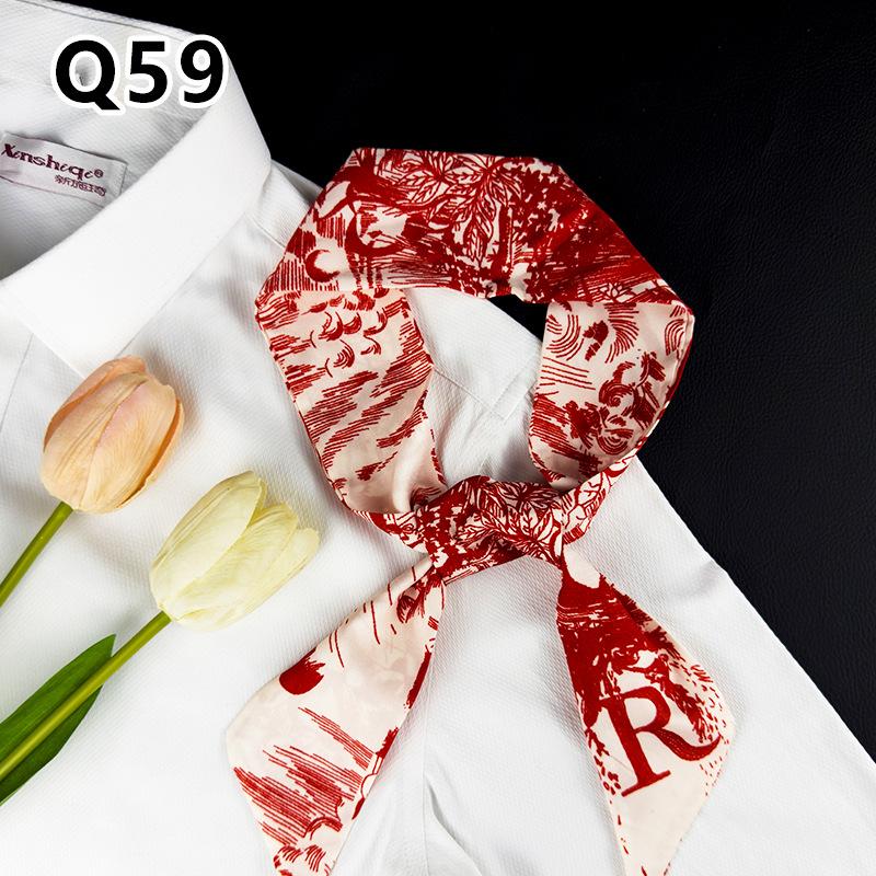 New Long Versatile Silk Scarf Tied Hair Band Bow Letter Floral Streamer Tied Bag Gift Small Silk Scarf