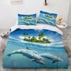 Dolphin Ocean King Queen Duvet Cover Cute 3D Sea Animal Bedding Set For Kids Teens Adults Shoal Of Fish Blue 2/3pcs Quilt Cover