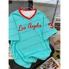 Sommer Modisch NR.35 Print Los Angeles V-Ausschnitt Damen Basic T-Shirt Locker und Bequem Kurzarm T-Shirt Tops Tee