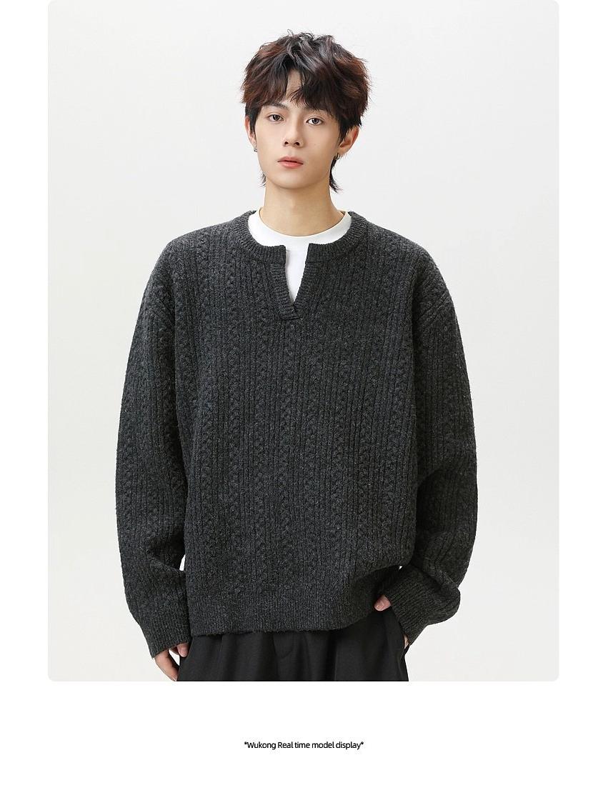 

Men s American Retro Henley Collar Winter Cable Knit Sweater L сірий колір