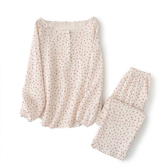 Skinny Five Little Cherry Round Neck Pure Cotton Yoru Pajamas 3 Types Choose 1