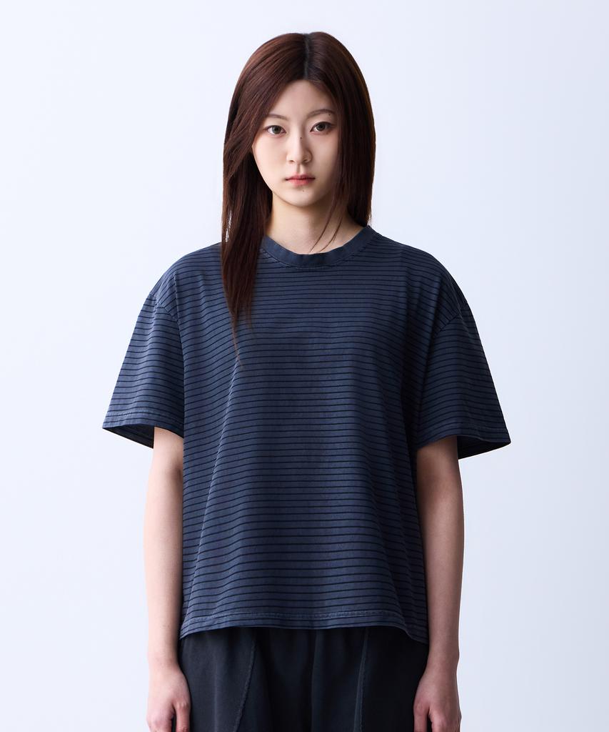 ADERNM Summer Daily Striped Crop T-Shirt Deep Navy