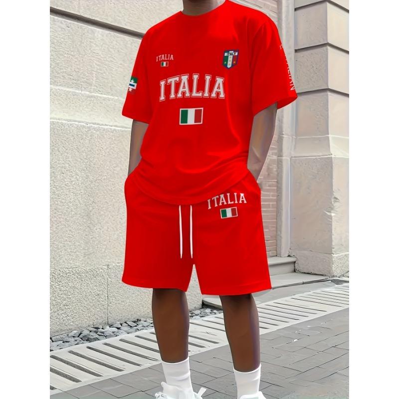 Summer 2025 new men's casual and fashionable 3D printed pattern two-piece street style casual wear
