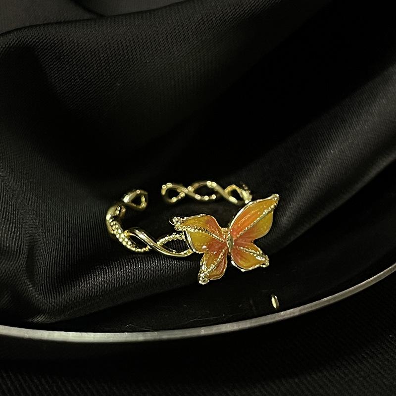 The Same Open Ring Gold Light Luxury High Sense Medieval Court Style Butterfly Color Zircon Woman